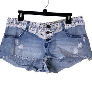 Denim Cut Off Lace Accent Shorts By Elements Size 30